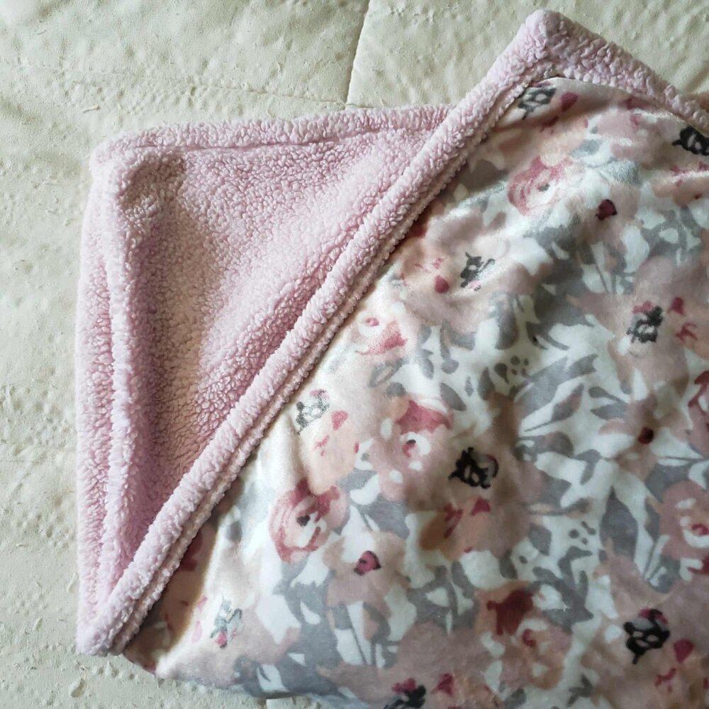 Pink Floral Baby Blanket 38x30" Sherpa Fleece Style – No Tag